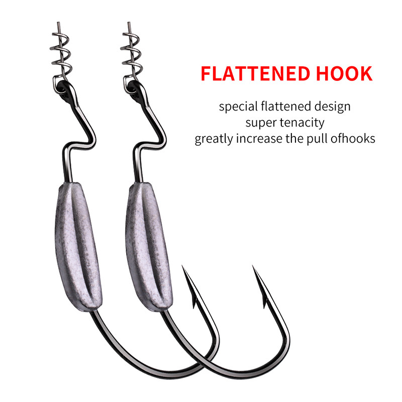 PROBEROS 5vnt./stal. Žvejybos minkštas masalas, jaukas, sliekiniai kabliukai Texas Rig 1/0-5/0# spygliuoti karpiniai žvejybos kabliukai su užraktu