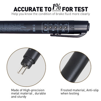 Автоматично тестване на течности Brake Fluid Tester писалка 5 LED индикаторен дисплей за DOT3/DOT4 електронна писалка спирачна течност тестер масло цифров