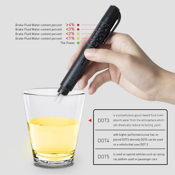 Автоматично тестване на течности Brake Fluid Tester писалка 5 LED индикаторен дисплей за DOT3/DOT4 електронна писалка спирачна течност тестер масло цифров
