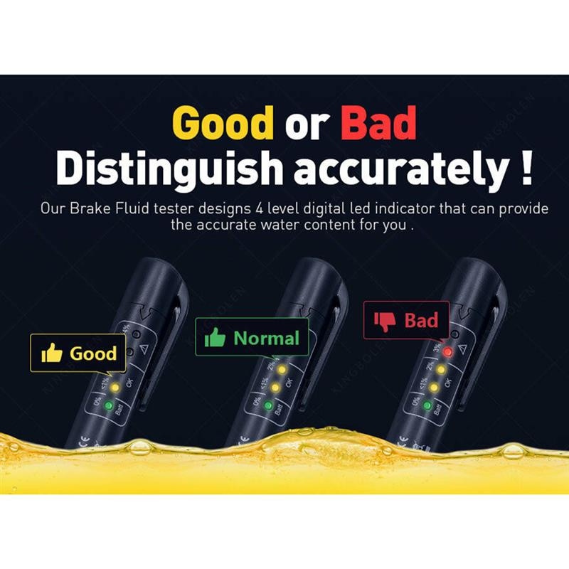 Naujas stabdžių skysčio testeris automobilio skysčių bandymas su 5 LED indikatorių ekranu, skirtas DOT3/DOT4 automobilio diagnostikos rašiklio stabdžių skysčio testeriui