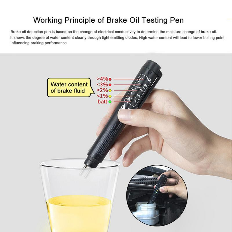 Stabdžių skysčio tikrinimo rašiklis OBD2 diagnostikos įrankio automobilio stabdžių alyvos bandymo rašiklis su 5 LED tiksliu automobilio stabdžių skysčio bandymo įrankiu