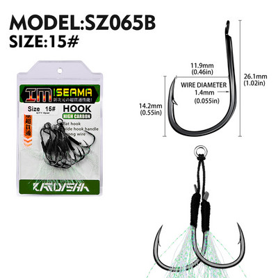 5paari/partii 11#-20# Jigging Assist Hook Kärbseõngekonks, Okastega topeltteravad konksud koos keermega sulgedega mereõngekonksu kalastustarbed