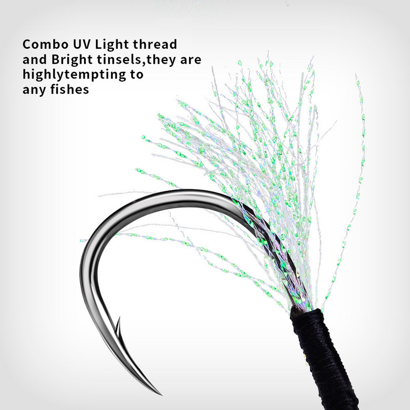 5paari/partii 11#-20# Jigging Assist Hook Kärbseõngekonks, Okastega topeltteravad konksud koos keermega sulgedega mereõngekonksu kalastustarbed