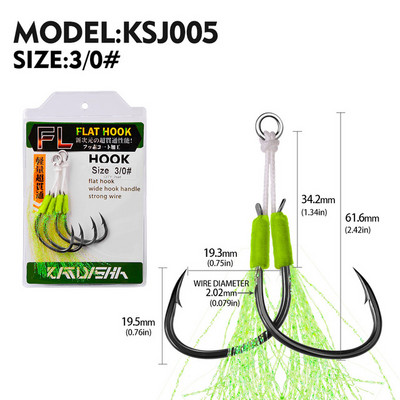 2 pāri/partija Dubultās džigas ar augstu oglekļa tēraudu makšķerēšanas plakans, ass palīgāķis, makšķerēšanas māneklis, lēns āķis, lietie dzeloņstieņi ar spalvu āķiem