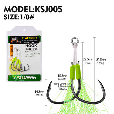 2 pāri/partija Dubultās džigas ar augstu oglekļa tēraudu makšķerēšanas plakans, ass palīgāķis, makšķerēšanas māneklis, lēns āķis, lietie dzeloņstieņi ar spalvu āķiem