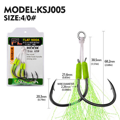 2 pāri/partija Dubultās džigas ar augstu oglekļa tēraudu makšķerēšanas plakans, ass palīgāķis, makšķerēšanas māneklis, lēns āķis, lietie dzeloņstieņi ar spalvu āķiem