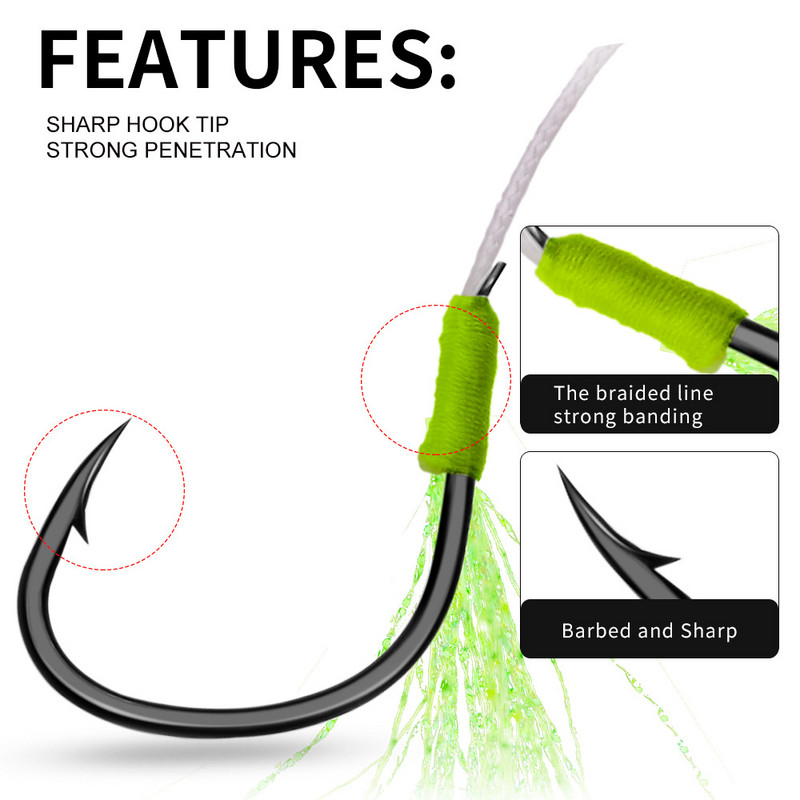 2 poros / partijos Dvigubi Jigs Didelės anglies plieno Žvejyba Plokščias Aštrus Pagalbinis Kabliukas Žvejybos masalas Lėtas Jigging Lietas Spygliuotas su plunksnų kabliukais