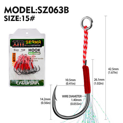 10 vnt Jigging 11#-20# Fly Jig Assist Fishing Kabliukas Spygliuotas vienas aštrus, stipresnis karpių kabliukas su sriegiu, plunksna, virve jūrinis kabliukas