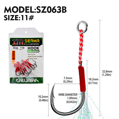 10 vnt Jigging 11#-20# Fly Jig Assist Fishing Kabliukas Spygliuotas vienas aštrus, stipresnis karpių kabliukas su sriegiu, plunksna, virve jūrinis kabliukas