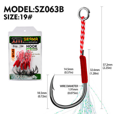 10 vnt Jigging 11#-20# Fly Jig Assist Fishing Kabliukas Spygliuotas vienas aštrus, stipresnis karpių kabliukas su sriegiu, plunksna, virve jūrinis kabliukas