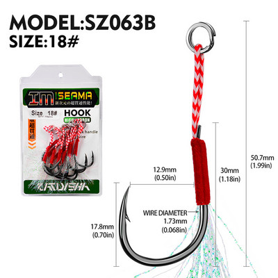 10 vnt Jigging 11#-20# Fly Jig Assist Fishing Kabliukas Spygliuotas vienas aštrus, stipresnis karpių kabliukas su sriegiu, plunksna, virve jūrinis kabliukas