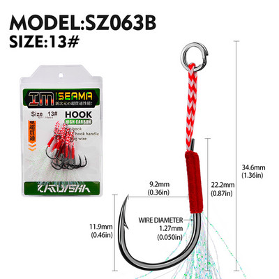 10 vnt Jigging 11#-20# Fly Jig Assist Fishing Kabliukas Spygliuotas vienas aštrus, stipresnis karpių kabliukas su sriegiu, plunksna, virve jūrinis kabliukas