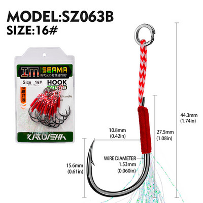 10 vnt Jigging 11#-20# Fly Jig Assist Fishing Kabliukas Spygliuotas vienas aštrus, stipresnis karpių kabliukas su sriegiu, plunksna, virve jūrinis kabliukas