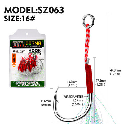 10 vnt Jigging 11#-20# Fly Jig Assist Fishing Kabliukas Spygliuotas vienas aštrus, stipresnis karpių kabliukas su sriegiu, plunksna, virve jūrinis kabliukas