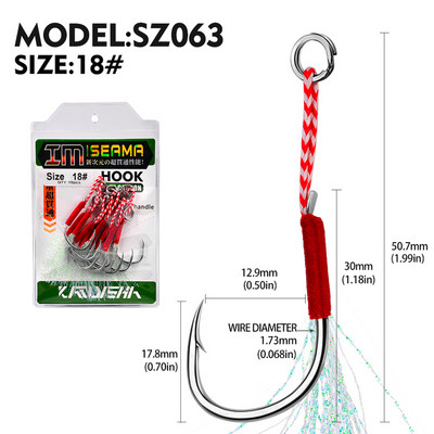 10 vnt Jigging 11#-20# Fly Jig Assist Fishing Kabliukas Spygliuotas vienas aštrus, stipresnis karpių kabliukas su sriegiu, plunksna, virve jūrinis kabliukas