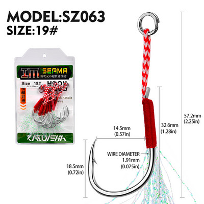 10 vnt Jigging 11#-20# Fly Jig Assist Fishing Kabliukas Spygliuotas vienas aštrus, stipresnis karpių kabliukas su sriegiu, plunksna, virve jūrinis kabliukas