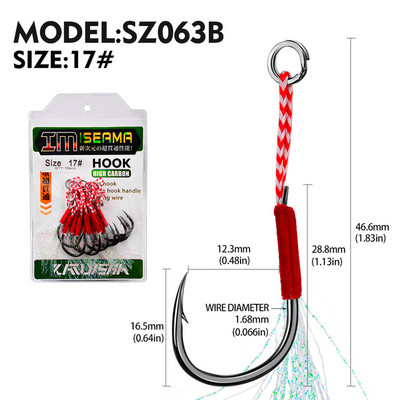 10 vnt Jigging 11#-20# Fly Jig Assist Fishing Kabliukas Spygliuotas vienas aštrus, stipresnis karpių kabliukas su sriegiu, plunksna, virve jūrinis kabliukas