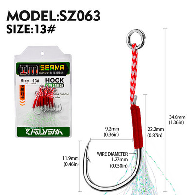 10 vnt Jigging 11#-20# Fly Jig Assist Fishing Kabliukas Spygliuotas vienas aštrus, stipresnis karpių kabliukas su sriegiu, plunksna, virve jūrinis kabliukas