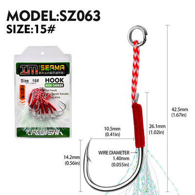 10 vnt Jigging 11#-20# Fly Jig Assist Fishing Kabliukas Spygliuotas vienas aštrus, stipresnis karpių kabliukas su sriegiu, plunksna, virve jūrinis kabliukas