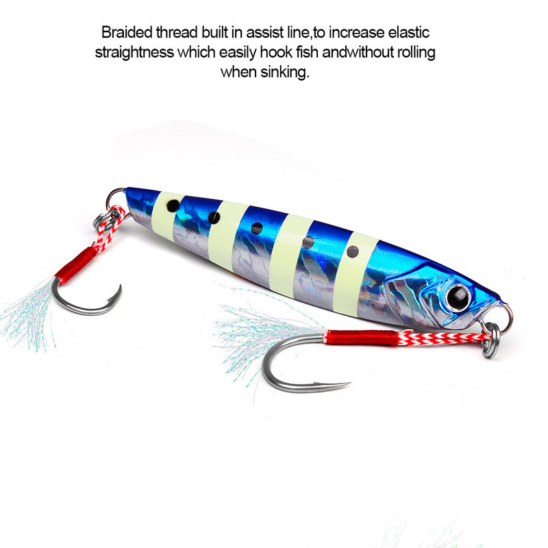 10 vnt Jigging 11#-20# Fly Jig Assist Fishing Kabliukas Spygliuotas vienas aštrus, stipresnis karpių kabliukas su sriegiu, plunksna, virve jūrinis kabliukas