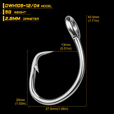 5 vnt. / siunta 11/0#-16/0# Nerūdijančio plieno sūraus vandens Jig Žvejybos Kablio Apskritimas Kabliukas Žvejyba Pesca Anzol Karpio Jig Žvejybos reikmenys