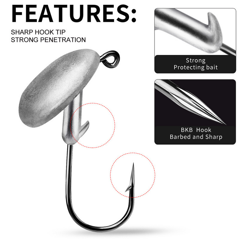 5 τμχ/παρτίδα Jig Lead Head 3,5g 5g 7g 10g 14g Fishing Hooks Jigging Hooks BKB Hook Fishing Tackle Σκληρό μαλακό δέλεαρ Αξεσουάρ