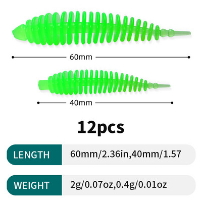Sougayilang 12tk Worm Bait Pehme sööt 40mm 60mm Püügipeibutis Magevee Swimbaits Silikoonist Pehme sööt karpkala bassi haugi püügiks
