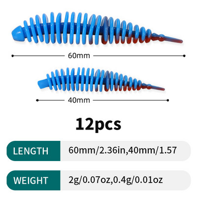 Sougayilang 12tk Worm Bait Pehme sööt 40mm 60mm Püügipeibutis Magevee Swimbaits Silikoonist Pehme sööt karpkala bassi haugi püügiks