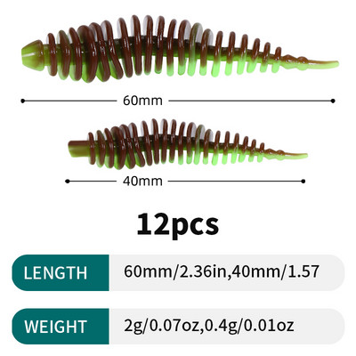 Sougayilang 12tk Worm Bait Pehme sööt 40mm 60mm Püügipeibutis Magevee Swimbaits Silikoonist Pehme sööt karpkala bassi haugi püügiks