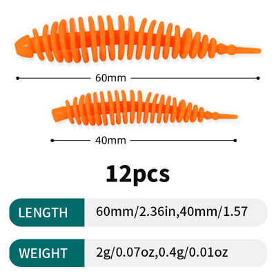 Sougayilang 12tk Worm Bait Pehme sööt 40mm 60mm Püügipeibutis Magevee Swimbaits Silikoonist Pehme sööt karpkala bassi haugi püügiks