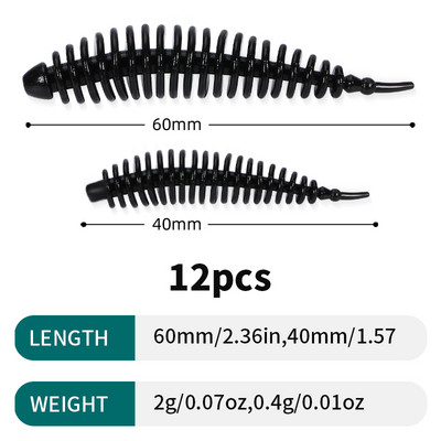 Sougayilang 12tk Worm Bait Pehme sööt 40mm 60mm Püügipeibutis Magevee Swimbaits Silikoonist Pehme sööt karpkala bassi haugi püügiks