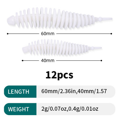 Sougayilang 12tk Worm Bait Pehme sööt 40mm 60mm Püügipeibutis Magevee Swimbaits Silikoonist Pehme sööt karpkala bassi haugi püügiks