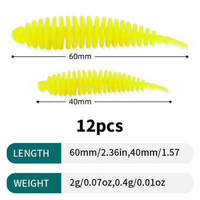 Sougayilang 12tk Worm Bait Pehme sööt 40mm 60mm Püügipeibutis Magevee Swimbaits Silikoonist Pehme sööt karpkala bassi haugi püügiks