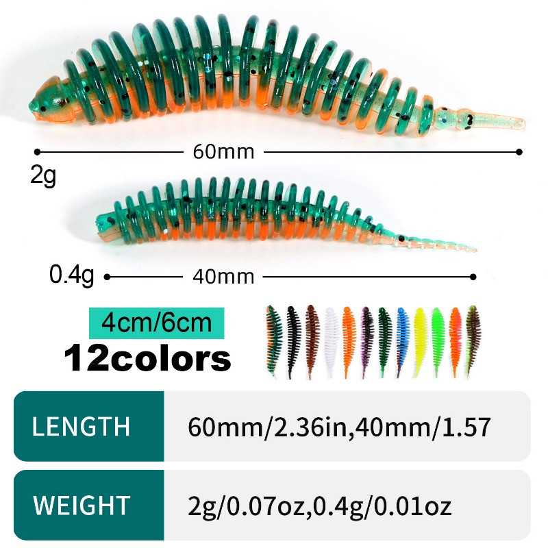 Sougayilang 12tk Worm Bait Pehme sööt 40mm 60mm Püügipeibutis Magevee Swimbaits Silikoonist Pehme sööt karpkala bassi haugi püügiks
