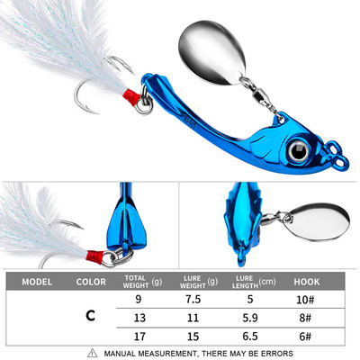 Spinner Bait 9g 13g 17g Metal Vib mamac za pecanje Trolling Rotating Spoon Wobbler Tonući tvrdi mamac sa šljokicama Pesca za Bass Pike