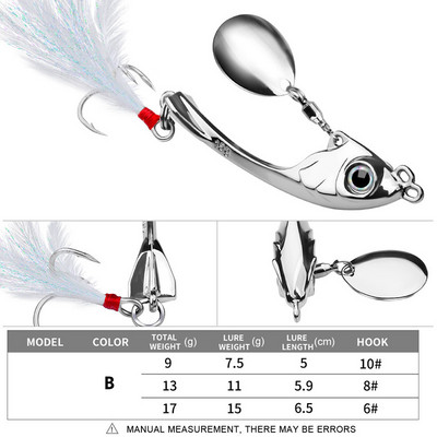 Spinner Bait 9g 13g 17g Metal Vib mamac za pecanje Trolling Rotating Spoon Wobbler Tonući tvrdi mamac sa šljokicama Pesca za Bass Pike