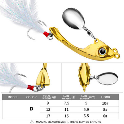Spinner Bait 9g 13g 17g Metal Vib mamac za pecanje Trolling Rotating Spoon Wobbler Tonući tvrdi mamac sa šljokicama Pesca za Bass Pike