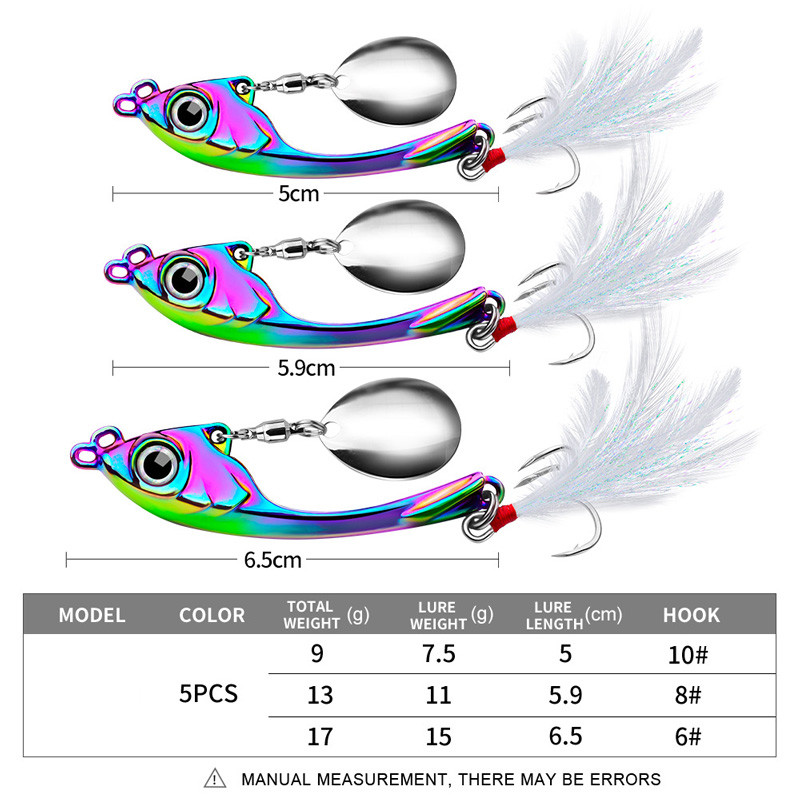 Spinner Bait 9g 13g 17g Metal Vib mamac za pecanje Trolling Rotating Spoon Wobbler Tonući tvrdi mamac sa šljokicama Pesca za Bass Pike