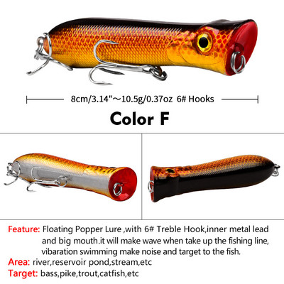 1 τεμ 80 χιλιοστών 12 g Topwater Popper Fishing Lures Wobblers Long Casting Τεχνητά σκληρά δολώματα Δολώματα αλιείας σε θαλασσινό νερό