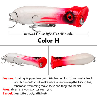 1 τεμ 80 χιλιοστών 12 g Topwater Popper Fishing Lures Wobblers Long Casting Τεχνητά σκληρά δολώματα Δολώματα αλιείας σε θαλασσινό νερό