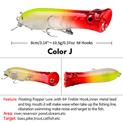 1 τεμ 80 χιλιοστών 12 g Topwater Popper Fishing Lures Wobblers Long Casting Τεχνητά σκληρά δολώματα Δολώματα αλιείας σε θαλασσινό νερό