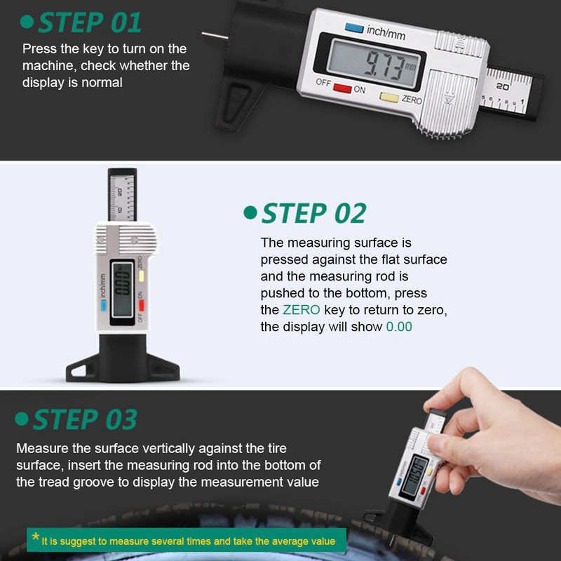 Digitaalne autorehvi rehvi turvise sügavuse mõõtja tööriist pidurisadula paksuse mõõturid Turvise rehvi piduriklotside rehvide seiresüsteem