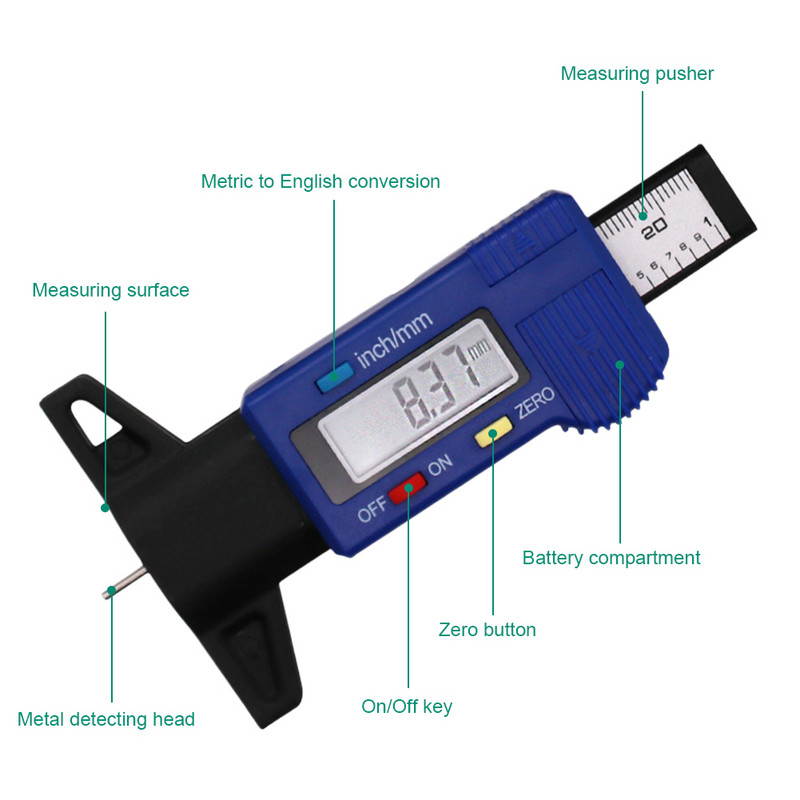 Digitaalne autorehvi rehvi turvise sügavuse mõõtja tööriist pidurisadula paksuse mõõturid Turvise rehvi piduriklotside rehvide seiresüsteem