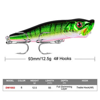 1 τμχ Fishing Lures Topwater Popper Bait 9,3cm 12g Hard Bait Artificial Wobblers Πλαστικό εργαλείο ψαρέματος με 4# γάντζους