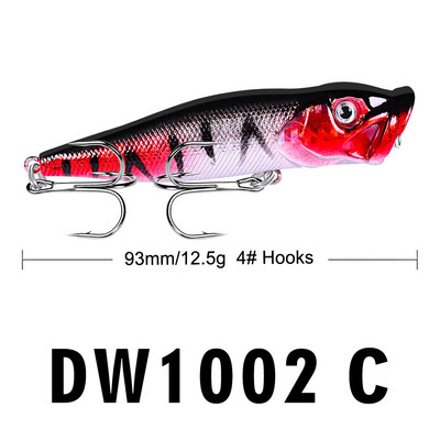 1db horgászcsalik Topwater Popper csali 9,3 cm 12g kemény csali mesterséges wobbler műanyag horgászfelszerelés 4 # horoggal