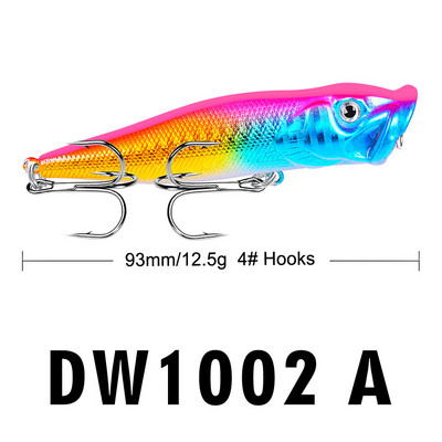 1db horgászcsalik Topwater Popper csali 9,3 cm 12g kemény csali mesterséges wobbler műanyag horgászfelszerelés 4 # horoggal