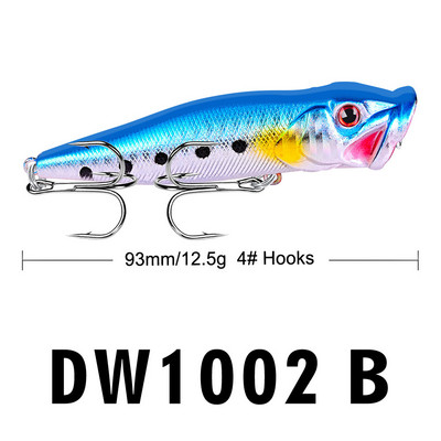 1db horgászcsalik Topwater Popper csali 9,3 cm 12g kemény csali mesterséges wobbler műanyag horgászfelszerelés 4 # horoggal