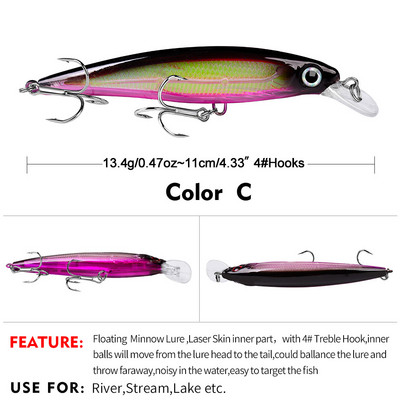 1 τεμ 11 cm 13,4 g Floating Minnow Fishing Lures Wobbler Crankbait Tackle 3D Eyes Hard Plastic Bait Bass Pike Carp Fishing