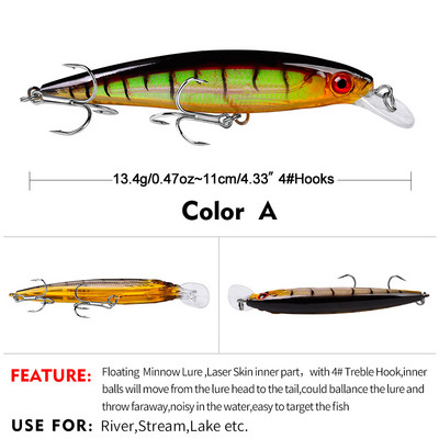 1 τεμ 11 cm 13,4 g Floating Minnow Fishing Lures Wobbler Crankbait Tackle 3D Eyes Hard Plastic Bait Bass Pike Carp Fishing