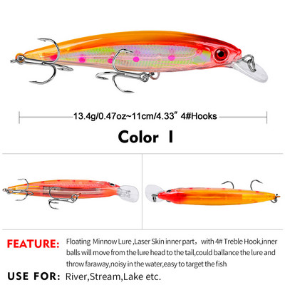 1 τεμ 11 cm 13,4 g Floating Minnow Fishing Lures Wobbler Crankbait Tackle 3D Eyes Hard Plastic Bait Bass Pike Carp Fishing